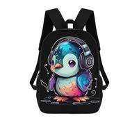 sinyumoney 3D Printed Baby Penguin with Headphon Children School Backpack Fashion Rucksack Casual Travel 17inch Backpacks Large Capacity Daypack for Boys Girls
