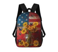 sinyumoney 3D Printed Backpack American Flag Sunflowers Butterflies Children's School Bags Rucksacks High Capacity Travel Kids School Bag Fashion Book Bags Boy Girl Back Pack 17inch