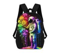 sinyumoney 3D Printed Backpack Astronaut with Rainbow Flowers Children's School Bags Rucksacks High Capacity Travel Kids School Bag Fashion Book Bags Boy Girl Back Pack 17inch