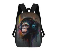 sinyumoney 3D Printed Backpack Banksy Monkey Headphones Children's School Bags Rucksacks High Capacity Travel Kids School Bag Fashion Book Bags Boy Girl Back Pack 17inch