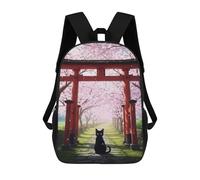 sinyumoney 3D Printed Backpack Black Cat Under Cherry Blossom Torii Children's School Bags Rucksacks High Capacity Travel Kids School Bag Fashion Book Bags Boy Girl Back Pack 17inch