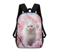 sinyumoney 3D Printed Backpack Cat in Spring Pink Bloom Children's School Bags Book Bags Travel Lightweight Backpack Boys Girls School Bag for Middle School Students 17inch