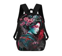 sinyumoney 3D Printed Backpack Cherry Blossom Geisha Art Print Children's School Bags Rucksacks High Capacity Travel Kids School Bag Fashion Book Bags Boy Girl Back Pack 17inch