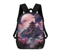 sinyumoney 3D Printed Backpack Cherry Blossom Moonlit Pagoda Children's School Bags Rucksacks High Capacity Travel Kids School Bag Fashion Book Bags Boy Girl Back Pack 17inch
