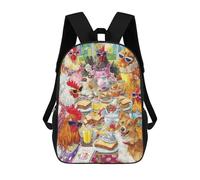 sinyumoney 3D Printed Backpack Chickens Tea Party with Dog-1 Children's School Bags Book Bags Travel Lightweight Backpack Boys Girls School Bag for Middle School Students 17inch