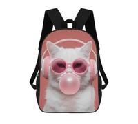 sinyumoney 3D Printed Backpack Chill Cat with Bubble Gum Children's School Bags Rucksacks High Capacity Travel Kids School Bag Fashion Book Bags Boy Girl Back Pack 17inch