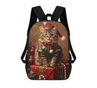 sinyumoney 3D Printed Backpack Christmas Cat Portrait Children's School Bags Rucksacks High Capacity Travel Kids School Bag Fashion Book Bags Boy Girl Back Pack 17inch