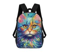 sinyumoney 3D Printed Backpack Colorful Abstract Cat Art-8 Children's School Bags Rucksacks High Capacity Travel Kids School Bag Fashion Book Bags Boy Girl Back Pack 17inch