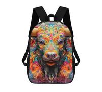 sinyumoney 3D Printed Backpack Colorful Bull Illustration-2 Children's School Bags Rucksacks High Capacity Travel Kids School Bag Fashion Book Bags Boy Girl Back Pack 17inch