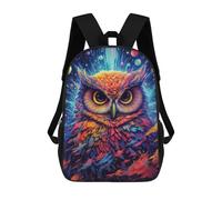 sinyumoney 3D Printed Backpack Colorful Cosmic Owl Art Print Children's School Bags Rucksacks High Capacity Travel Kids School Bag Fashion Book Bags Boy Girl Back Pack 17inch