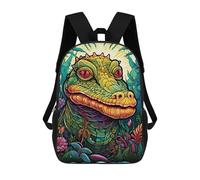 sinyumoney 3D Printed Backpack Colorful Crocodile in Lush Jungle Children's School Bags Rucksacks High Capacity Travel Kids School Bag Fashion Book Bags Boy Girl Back Pack 17inch