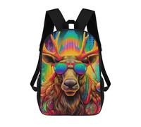 sinyumoney 3D Printed Backpack Colorful Deer with Sunglasses Children's School Bags Rucksacks High Capacity Travel Kids School Bag Fashion Book Bags Boy Girl Back Pack 17inch
