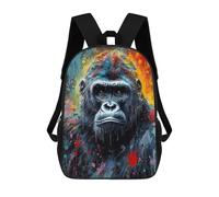 sinyumoney 3D Printed Backpack Colorful Gorilla Portrait -4 Children's School Bags Rucksacks High Capacity Travel Kids School Bag Fashion Book Bags Boy Girl Back Pack 17inch