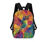 sinyumoney 3D Printed Backpack Colorful Hummingbird Art Print-3 Children's School Bags Rucksacks High Capacity Travel Kids School Bag Fashion Book Bags Boy Girl Back Pack 17inch