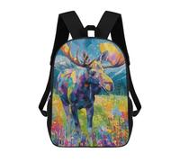 sinyumoney 3D Printed Backpack Colorful Moose Painting Artwork Children's School Bags Rucksacks High Capacity Travel Kids School Bag Fashion Book Bags Boy Girl Back Pack 17inch