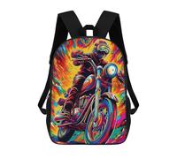 sinyumoney 3D Printed Backpack Colorful Motorcycle Ride -1 Children's School Bags Rucksacks High Capacity Travel Kids School Bag Fashion Book Bags Boy Girl Back Pack 17inch