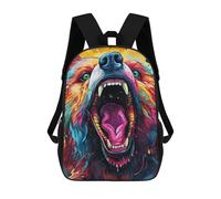 sinyumoney 3D Printed Backpack Colorful Roaring Bear Art Children's School Bags Rucksacks High Capacity Travel Kids School Bag Fashion Book Bags Boy Girl Back Pack 17inch