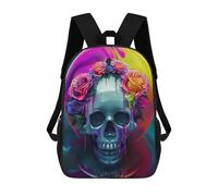 sinyumoney 3D Printed Backpack Colorful Skull with Roses Children's School Bags Rucksacks High Capacity Travel Kids School Bag Fashion Book Bags Boy Girl Back Pack 17inch
