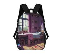 sinyumoney 3D Printed Backpack Cozy Purple Bedroom Children's School Bags Rucksacks High Capacity Travel Kids School Bag Fashion Book Bags Boy Girl Back Pack 17inch