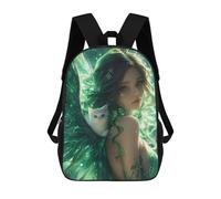 sinyumoney 3D Printed Backpack Enchanted Angel with White Cat -1 Children's School Bags Rucksacks High Capacity Travel Kids School Bag Fashion Book Bags Boy Girl Back Pack 17inch