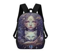 sinyumoney 3D Printed Backpack Fantasy Artwork Mystical Woman with Cat Children's School Bags Book Bags Travel Lightweight Backpack Boys Girls School Bag for Middle School Students 17inch