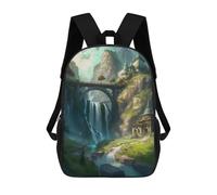 sinyumoney 3D Printed Backpack Fantasy Castle by The Waterfall Children's School Bags Rucksacks High Capacity Travel Kids School Bag Fashion Book Bags Boy Girl Back Pack 17inch