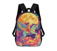 sinyumoney 3D Printed Backpack Fantasy Unicorn Ride Moonlit Sky Children's School Bags Book Bags Travel Lightweight Backpack Boys Girls School Bag for Middle School Students 17inch