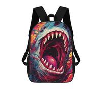 sinyumoney 3D Printed Backpack Fiery Shark Mouth Artwork Children's School Bags Rucksacks High Capacity Travel Kids School Bag Fashion Book Bags Boy Girl Back Pack 17inch