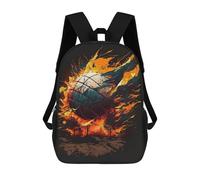 sinyumoney 3D Printed Backpack Flaming Basketball Artwork Children's School Bags Rucksacks High Capacity Travel Kids School Bag Fashion Book Bags Boy Girl Back Pack 17inch
