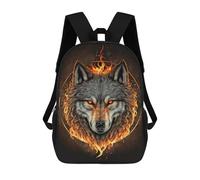 sinyumoney 3D Printed Backpack Flaming Wolf Portrait -3 Children's School Bags Rucksacks High Capacity Travel Kids School Bag Fashion Book Bags Boy Girl Back Pack 17inch