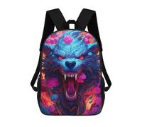 sinyumoney 3D Printed Backpack Floral Fiery Wolf Portrait Children's School Bags Rucksacks High Capacity Travel Kids School Bag Fashion Book Bags Boy Girl Back Pack 17inch