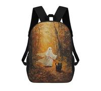 sinyumoney 3D Printed Backpack Ghost Walking Cat Halloween Art Print Children's School Bags Book Bags Travel Lightweight Backpack Boys Girls School Bag for Middle School Students 17inch