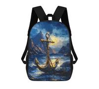 sinyumoney 3D Printed Backpack Golden Anchor Ocean Waves Children's School Bags Book Bags Travel Lightweight Backpack Boys Girls School Bag for Middle School Students 17inch