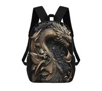 sinyumoney 3D Printed Backpack Golden Dragon Illustration-10 Children's School Bags Rucksacks High Capacity Travel Kids School Bag Fashion Book Bags Boy Girl Back Pack 17inch
