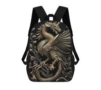 sinyumoney 3D Printed Backpack Golden Dragon Illustration-13 Children's School Bags Rucksacks High Capacity Travel Kids School Bag Fashion Book Bags Boy Girl Back Pack 17inch