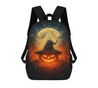 sinyumoney 3D Printed Backpack Halloween Ghost Pumpkin Scene Children's School Bags Rucksacks High Capacity Travel Kids School Bag Fashion Book Bags Boy Girl Back Pack 17inch
