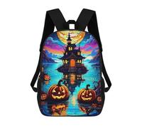 sinyumoney 3D Printed Backpack Halloween Island Reflections Children's School Bags Rucksacks High Capacity Travel Kids School Bag Fashion Book Bags Boy Girl Back Pack 17inch