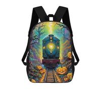 sinyumoney 3D Printed Backpack Halloween Train Through The Woods Children's School Bags Rucksacks High Capacity Travel Kids School Bag Fashion Book Bags Boy Girl Back Pack 17inch