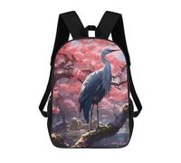 sinyumoney 3D Printed Backpack Heron in Cherry Blossom Grove Children's School Bags Rucksacks High Capacity Travel Kids School Bag Fashion Book Bags Boy Girl Back Pack 17inch