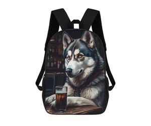 sinyumoney 3D Printed Backpack Husky in Pub with Beer Children's School Bags Rucksacks High Capacity Travel Kids School Bag Fashion Book Bags Boy Girl Back Pack 17inch