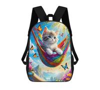 sinyumoney 3D Printed Backpack Kitten in Rainbow Hammock Children's School Bags Rucksacks High Capacity Travel Kids School Bag Fashion Book Bags Boy Girl Back Pack 17inch