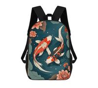 sinyumoney 3D Printed Backpack Koi Fish Japanese Children's School Bags Book Bags Travel Lightweight Backpack Boys Girls School Bag for Middle School Students 17inch
