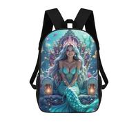 sinyumoney 3D Printed Backpack Mermaid Queen on Throne Children's School Bags Rucksacks High Capacity Travel Kids School Bag Fashion Book Bags Boy Girl Back Pack 17inch