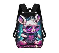 sinyumoney 3D Printed Backpack Neon Bunny Children's School Bags Book Bags Travel Lightweight Backpack Boys Girls School Bag for Middle School Students 17inch
