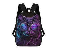 sinyumoney 3D Printed Backpack Neon Cat Goggles Art Children's School Bags Rucksacks High Capacity Travel Kids School Bag Fashion Book Bags Boy Girl Back Pack 17inch