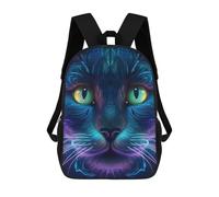 sinyumoney 3D Printed Backpack Neon Cat Portrait-7 Children's School Bags Rucksacks High Capacity Travel Kids School Bag Fashion Book Bags Boy Girl Back Pack 17inch