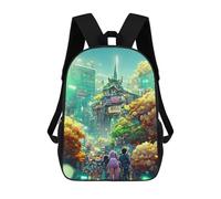 sinyumoney 3D Printed Backpack Neon Cityscape Vibrant Urban Fantasy Children's School Bags Rucksacks High Capacity Travel Kids School Bag Fashion Book Bags Boy Girl Back Pack 17inch