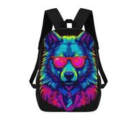 sinyumoney 3D Printed Backpack Neon Wolf in Suit Art Print Children's School Bags Book Bags Travel Lightweight Backpack Boys Girls School Bag for Middle School Students 17inch