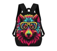 sinyumoney 3D Printed Backpack Neon Wolf Portrait-4 Children's School Bags Rucksacks High Capacity Travel Kids School Bag Fashion Book Bags Boy Girl Back Pack 17inch