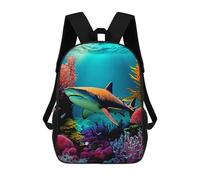 sinyumoney 3D Printed Backpack Ocean Life with Shark Children's School Bags Book Bags Travel Lightweight Backpack Boys Girls School Bag for Middle School Students 17inch